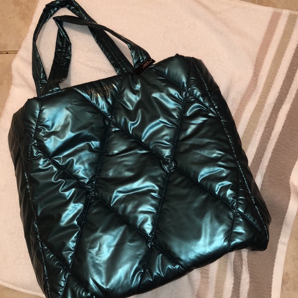NWT Victoria’s Secret Puffer Tote. Dark Teal color with gold VS script logo. - Picture 12 of 14